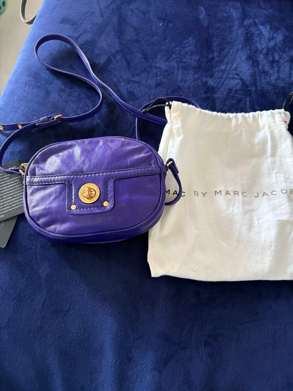 Marc by Marc Jacobs Purple Leather Mini Crossbody Bag Gold Turnlock - MINT